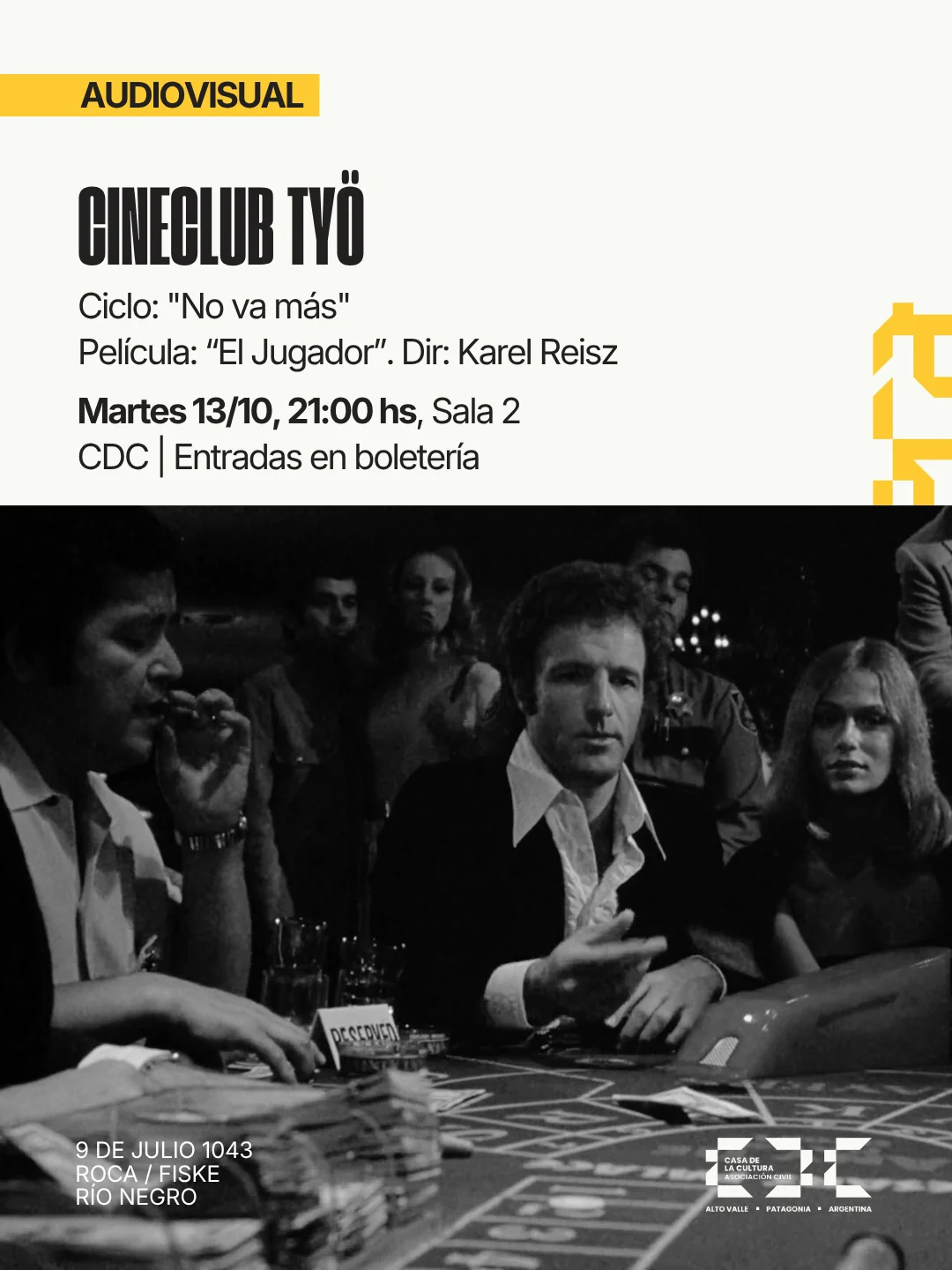 Cineclub TYÖ: No va más – "El Jugador" – Dir. Karel Reisz