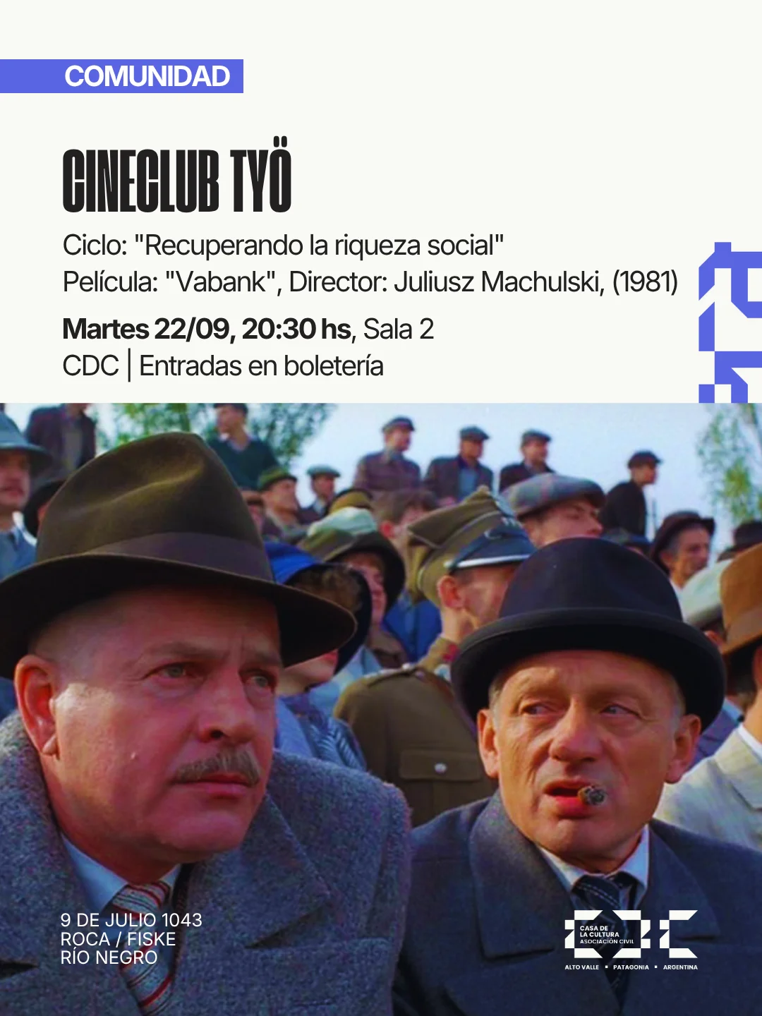 Cineclub TYÖ: Ciclo Recuperando la riqueza social – "Vabank" – Dir. Juliusz Machulski